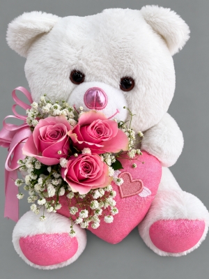 Ayıcık (35 cm) ve Pembe Güller